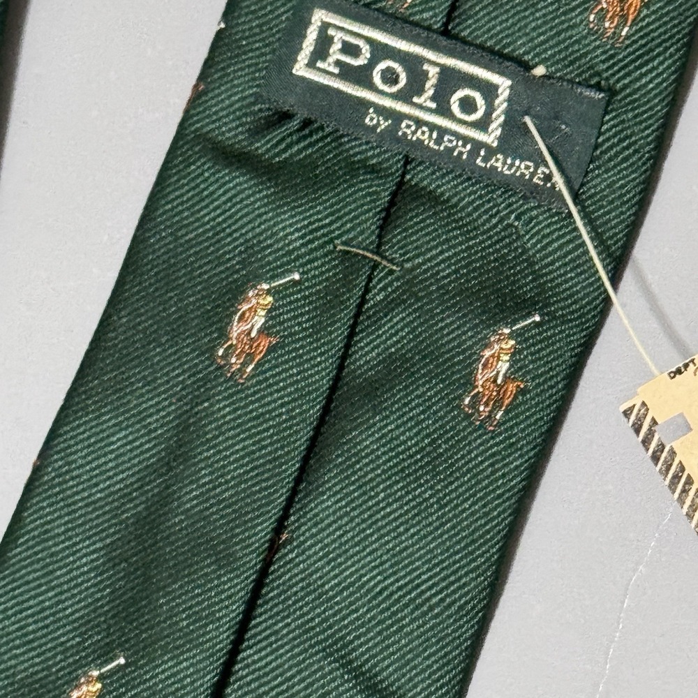 Polo Ralph Lauren Tie 2.5 In Thin Vintage Green AOP Flesh Pony Embroidered Saks - Picture 6 of 9